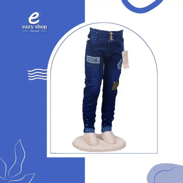 بنطلون بناتي جينز وسط غامق 5 ازرار AW29