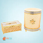 طقم سلة ذهبي مع علبة المناديل