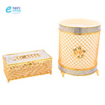 طقم سلة ذهبي مع علبة المناديل